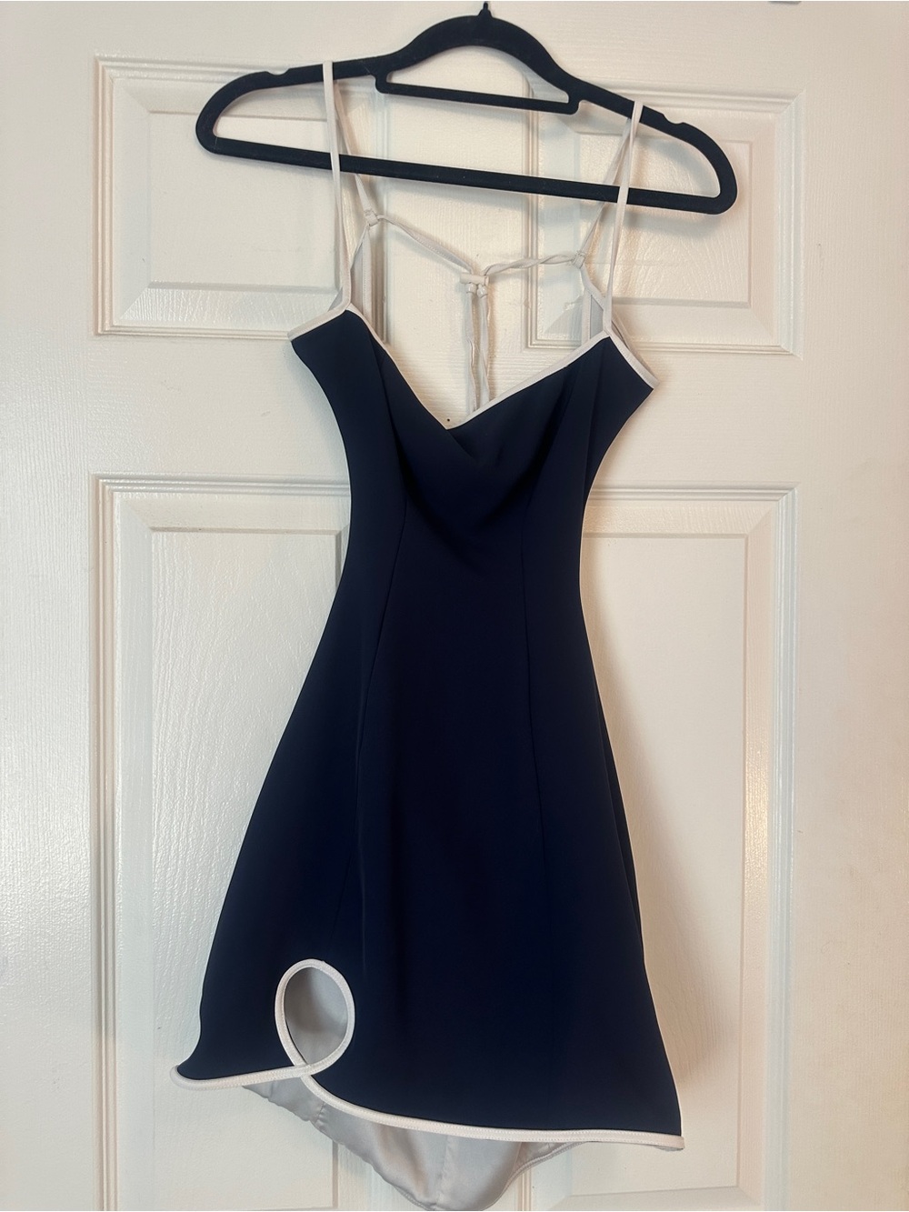 Mistress Rocks Navy Cutout Bodycon Mini Dress with White Trim - Picture 5 of 5